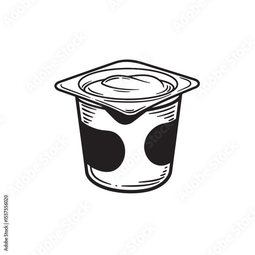 A vintage art silhouette of a yogurt cup design featuring a cow pattern creating a clean minimalist graphic illustration.