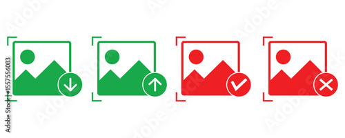 Picture icon set, Photo gallery sign and symbol, Download or upload picture icon