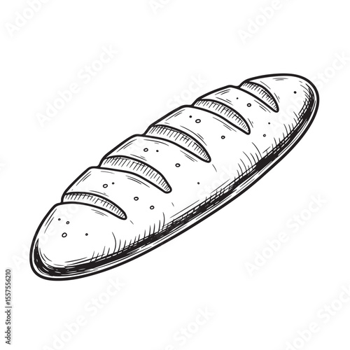Artistic black and white illustration of a delicious artisan loaf of bread a simple vintage art silhouette