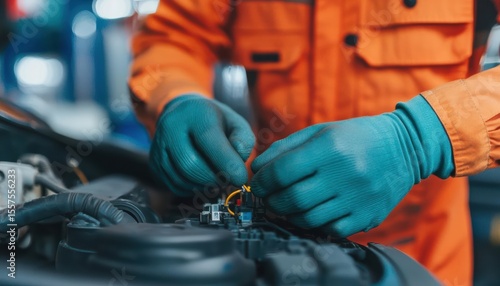automotive repair electrical system repair and safety inspection. Mechanic repairing faulty vehicle wiring, preventing electrical hazards and malfunctions