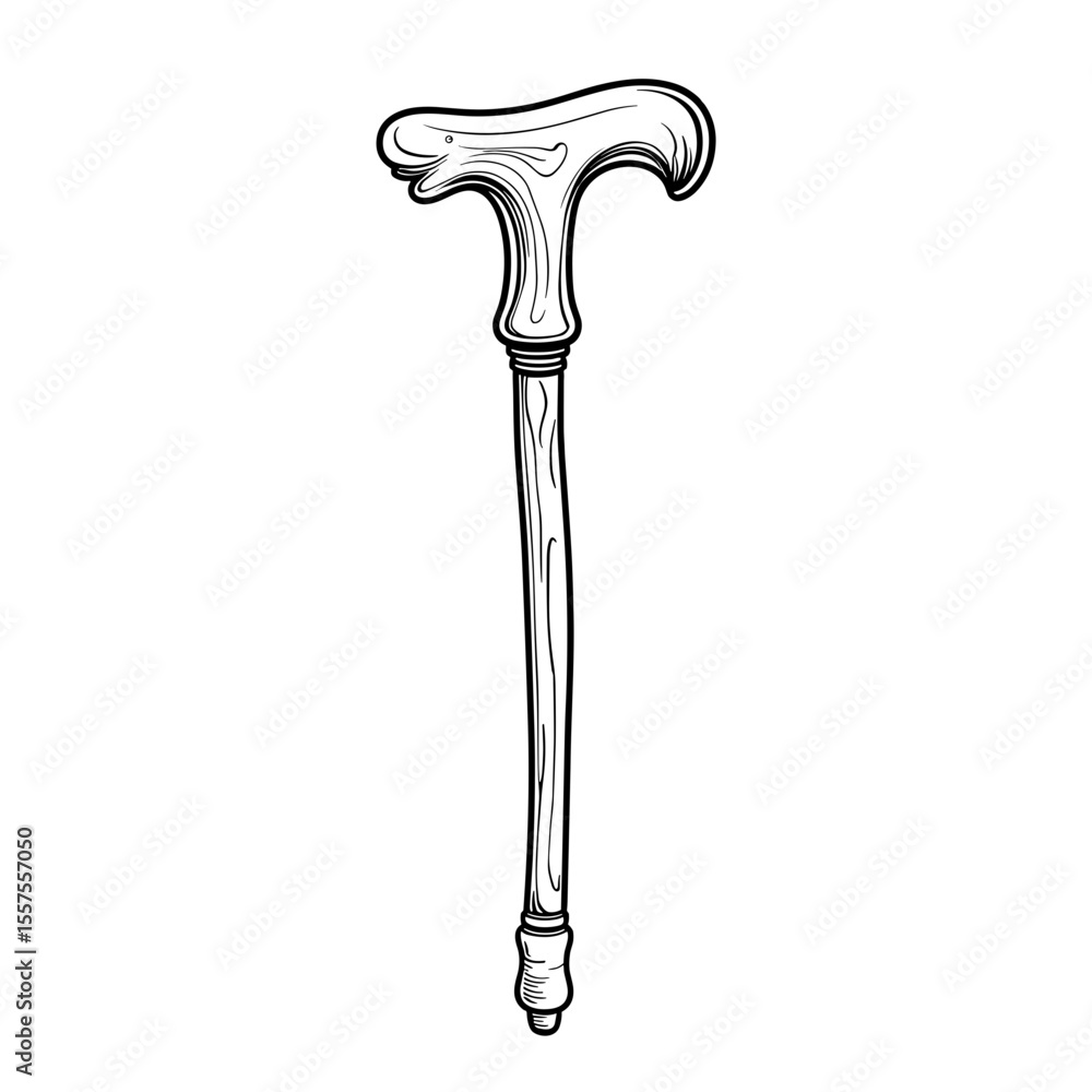 Line art hiking stick with Cork handle, precision illustration with copyspace Line art hiking stick with Cork handle, precision illustration with copyspace