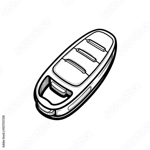 Electric car key fob line art on white, automotive technology precision