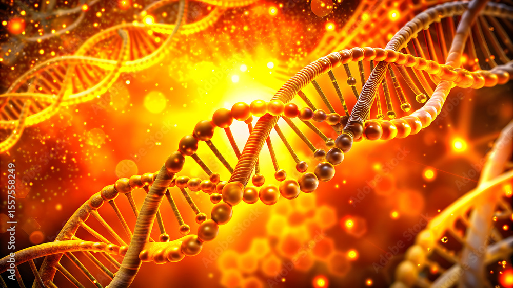 Digital illustration DNA structure in colour background with lights effects. Medical research and development concept Digital illustration DNA structure in colour background with lights effects. Medical research and development concept