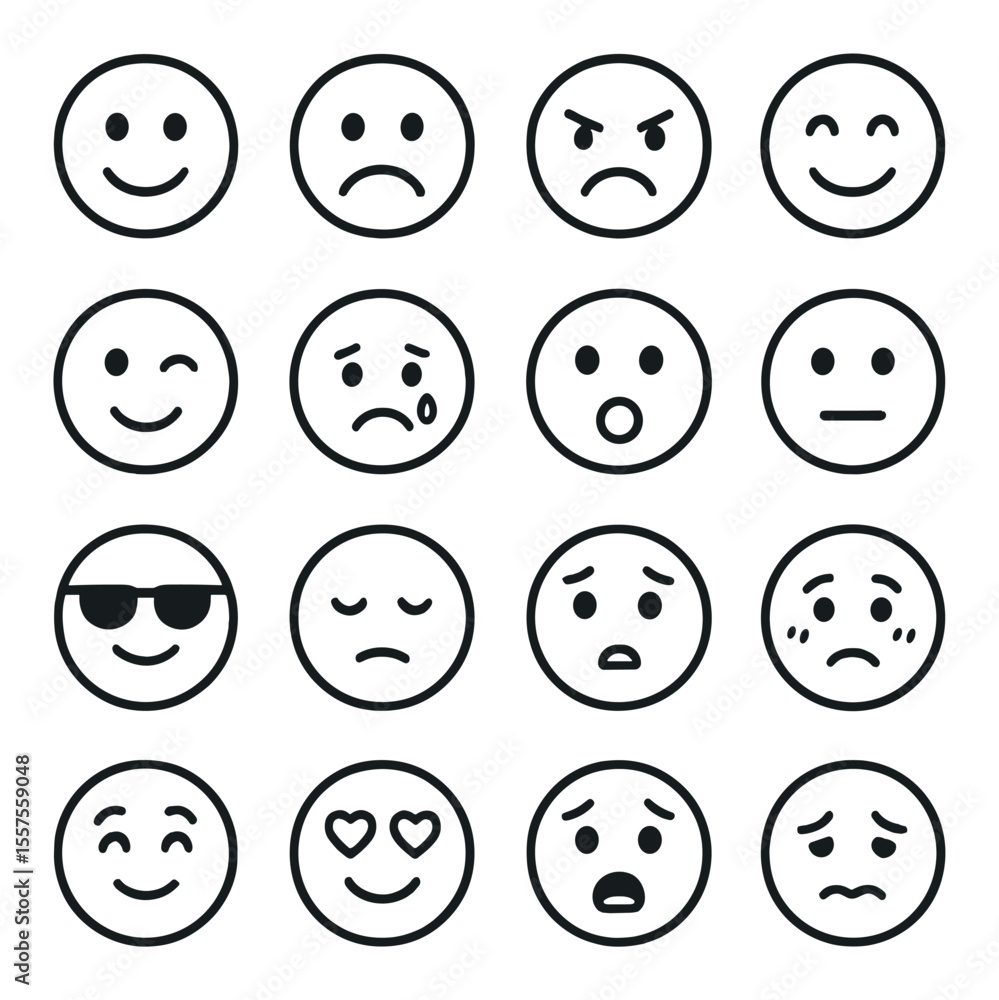 Expressive emoticons icons set – outline, simple and minimal face expressions Expressive emoticons icons set – outline, simple and minimal face expressions