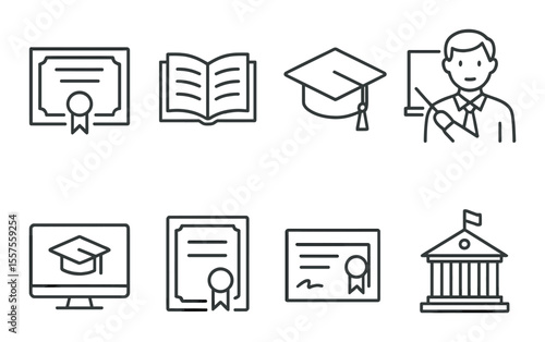 Education outline icons set – linear, learning and academic symbols