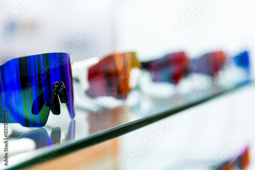 sunglasses are displayed in the store