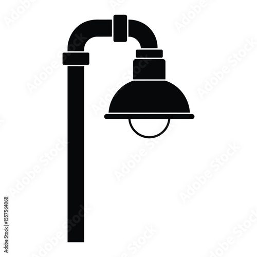 Industrial Pipe Fitting Lamp Silhouette, Vector, Illustration, Outline, Line Art, Icon, Logo, White Background.