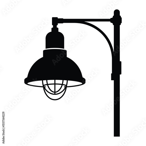 Industrial Warehouse Shade Street Lamp Silhouette, Vector, Illustration, Outline, Line Art, Icon, Logo, White Background.