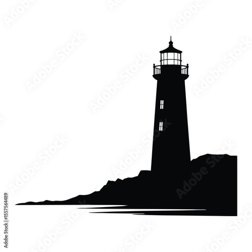 Lighthouse-Inspired Coastal Lamp Silhouette, Vector, Illustration, Outline, Line Art, Icon, Logo, White Background.