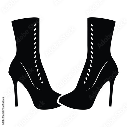 Elegant silhouette of a pair of high heeled boots standing side by side showcasing a stylish design