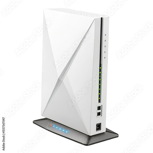 Front View of Stylish Smart Wi-Fi Router Isolated on White Background