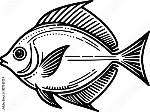 Pomfret fish line art vector illustration isolated on white background
