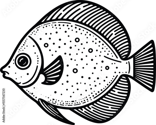 Pomfret fish line art vector illustration isolated on white background