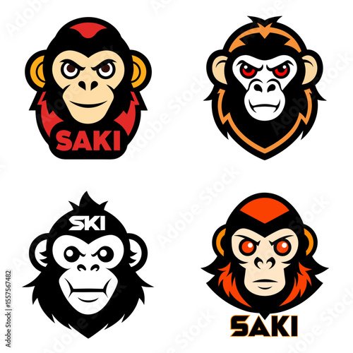 Four monkey head logos with different color schemes and text variations displayed together nicely here