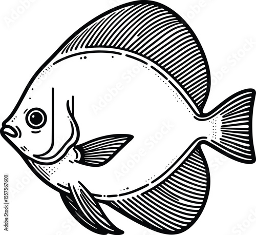 Pomfret fish line art vector illustration isolated on white background