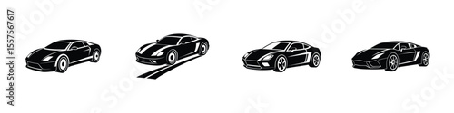 Three-Quarter Perspective of Sculpted Sports Car Gliding Along Highway Silhouette on White Background