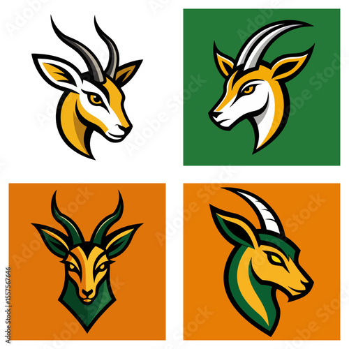 Illustrations showing four antelopes with different color schemes and background colors displayed together