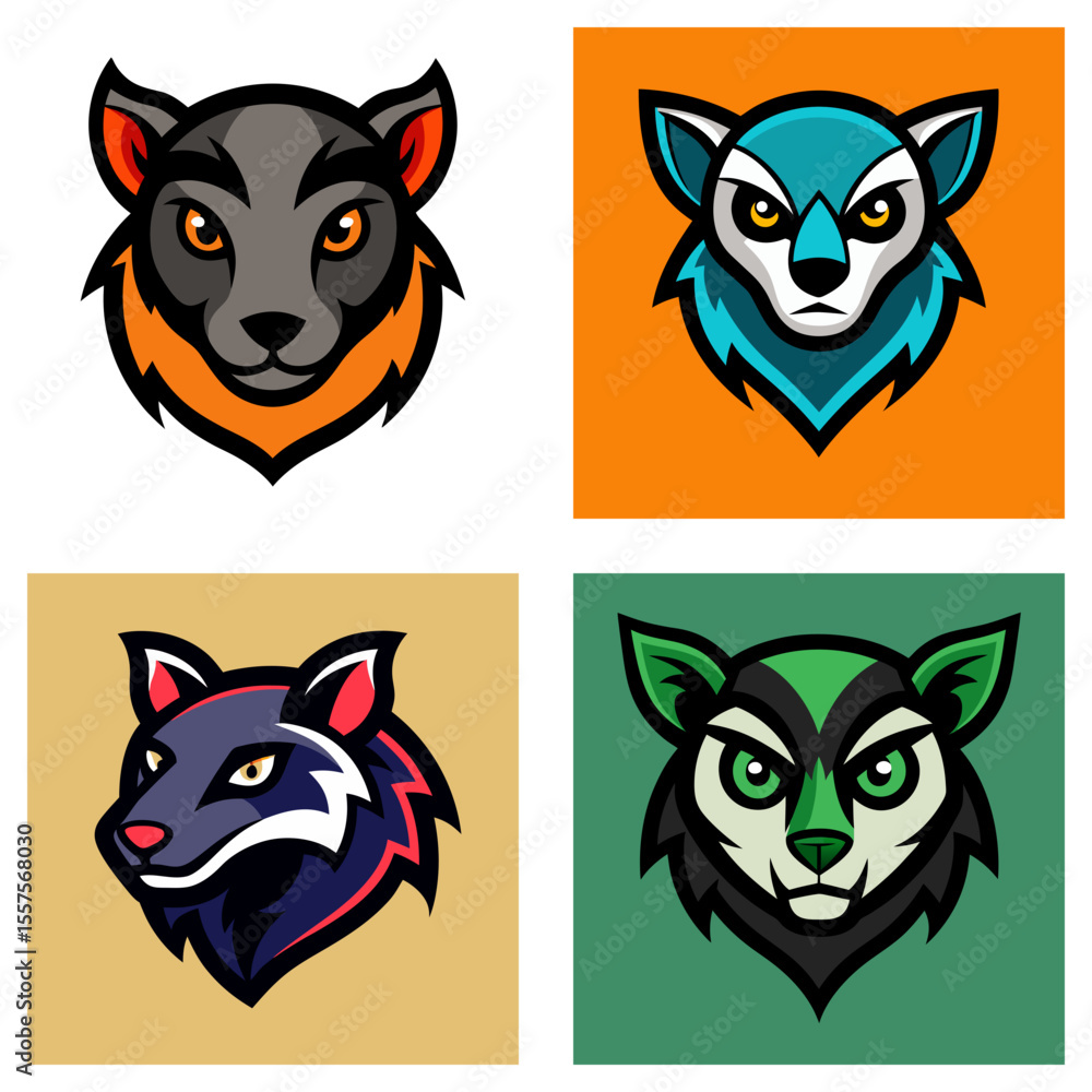 Four apalis logo designs featuring an owl, a skull, a kangaroo, and a hawk in various color schemes Four apalis logo designs featuring an owl, a skull, a kangaroo, and a hawk in various color schemes
