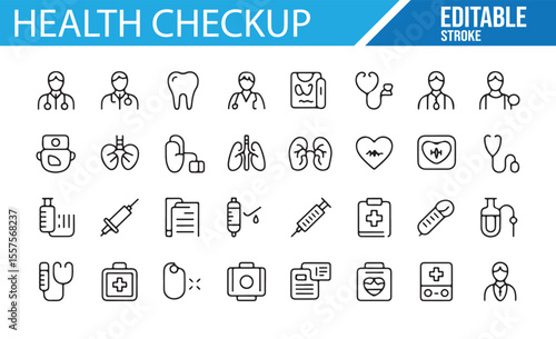 Flat Design Health Checkup Icons for Medical Practitioners and Clinics