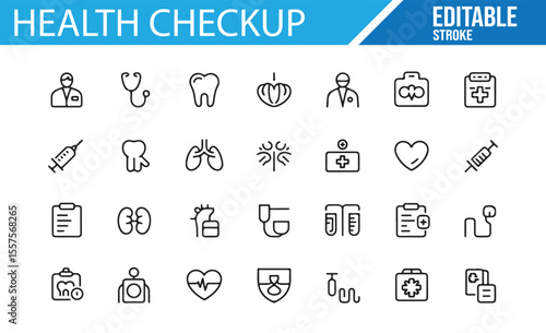 Icons for Medical Examination, Doctor’s Visit, and Healthcare Services