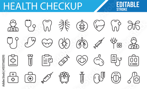 Simple Health Checkup Icons for Patient Care and Medical Clinics

