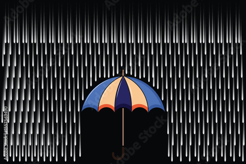 Cartoon-style umbrella and rain drops, pastel vector flat design for rainy day children’s art, seasonal illustrations, and digital decor
