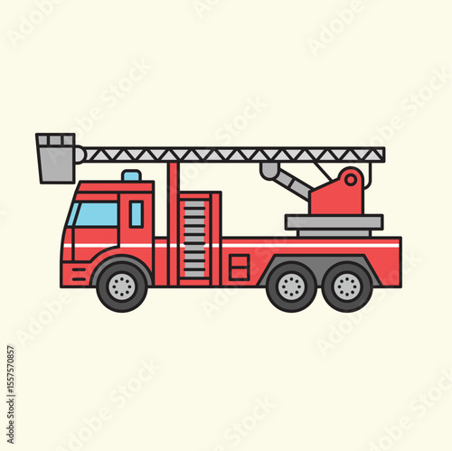 Powerful Fire Truck Illustration Emergency Vehicle Design Concept with Ladder and Water Tank