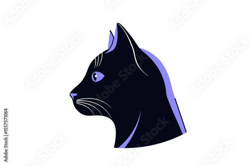 Illustration of a sleek black cat head in profile with minimal details