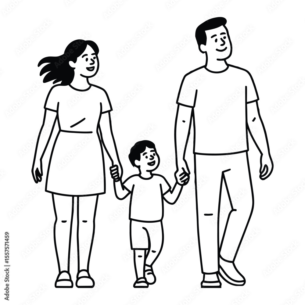 Family at Amusement Park Icon, Vector, Illustration, Outline, Line Art, Silhouette, Logo, White Background. Family at Amusement Park Icon, Vector, Illustration, Outline, Line Art, Silhouette, Logo, White Background.