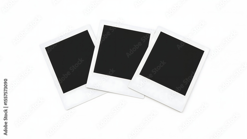 Three Blank Polaroid Frames on a White Background Three Blank Polaroid Frames on a White Background