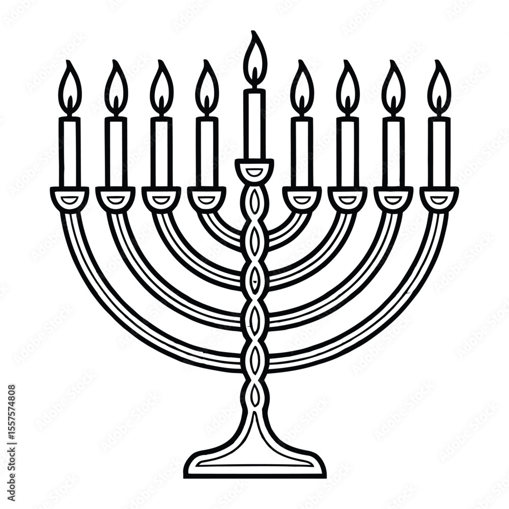 Hanukkah Menorah Lighting Icon, Vector, Illustration, Outline, Line Art, Silhouette, Logo, White Background. Hanukkah Menorah Lighting Icon, Vector, Illustration, Outline, Line Art, Silhouette, Logo, White Background.