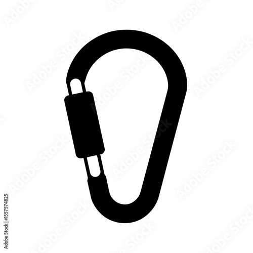 Silhouette of locking carabiner icon on white background, secure locking mechanism