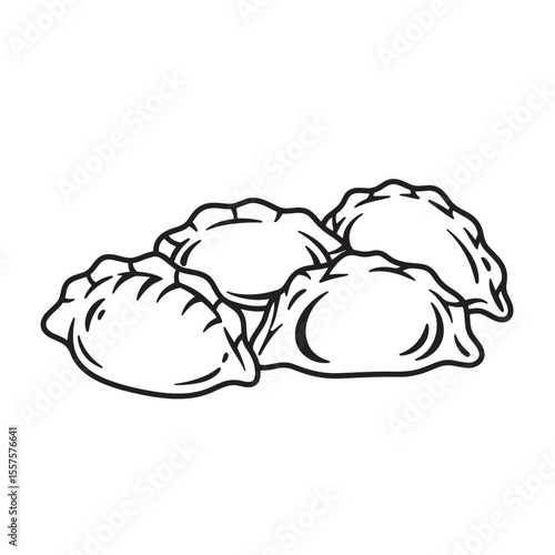 A simple vintage art silhouette of fresh handcrafted pierogi dumplings displayed on a white surface ready to be served