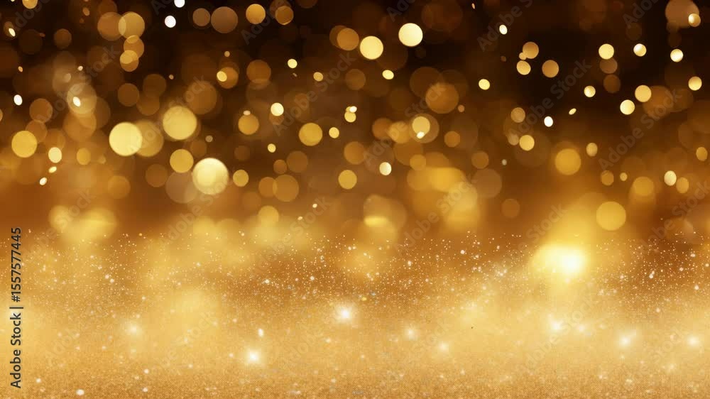 A shimmering bokeh effect with golden lights, captured from a low angle. Perfect for a festive video background, creating a warm, elegant atmosphere. Live desktop wallpaper. A shimmering bokeh effect with golden lights, captured from a low angle. Perfect for a festive video background, creating a warm, elegant atmosphere. Live desktop wallpaper.