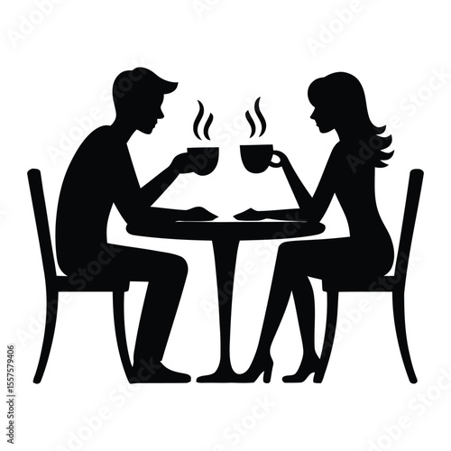 Couple Coffee Fate Icon, Vector, Illustration, Outline, Line Art, Silhouette, Logo, White Background.