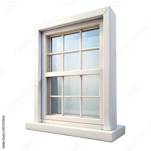 White double hung window with grids isolated on transparent background