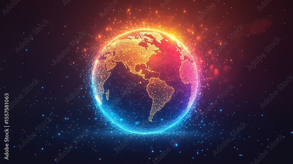 Fototapeta premium Colorful abstract globe map sphere representing world structure, geographic network, or data visualization