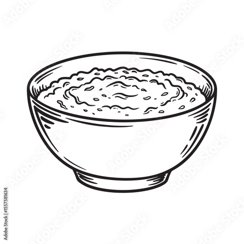 Simple vintage art silhouette of a bowl filled with oatmeal or porridge ready for a delicious and nutritious breakfast