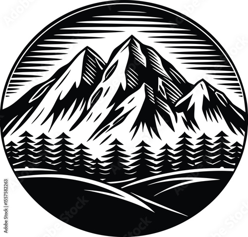 Mountain Range Silhouette Vector, explore, journey, majestic, alp, summitry