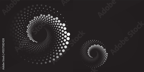 Halftonewhite circular dotted frames set. Circle dots texture isolated on black background. Spotted spray texture.Modern simple art