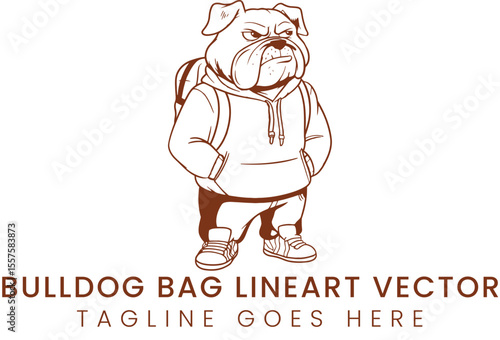 Bold bulldog character illustration wearing hoodie and backpack in vector style