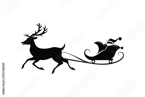 Silhouette of Reindeer Pulling Santa's Sleigh A Classic Christmas Illustration