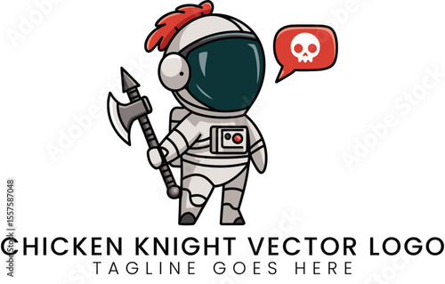 Cute astronaut knight character with axe illustration for gaming logo design