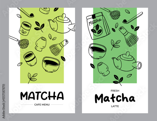 vector illustration of matcha japanese culture, doodle and hand drawn art, food and drink concept