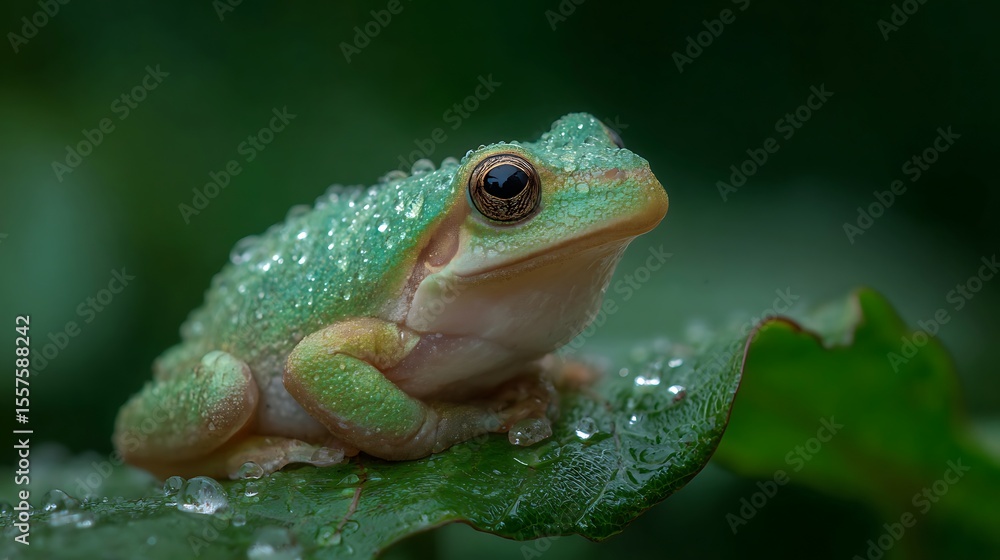 Obraz premium Tree frog rests after a shower