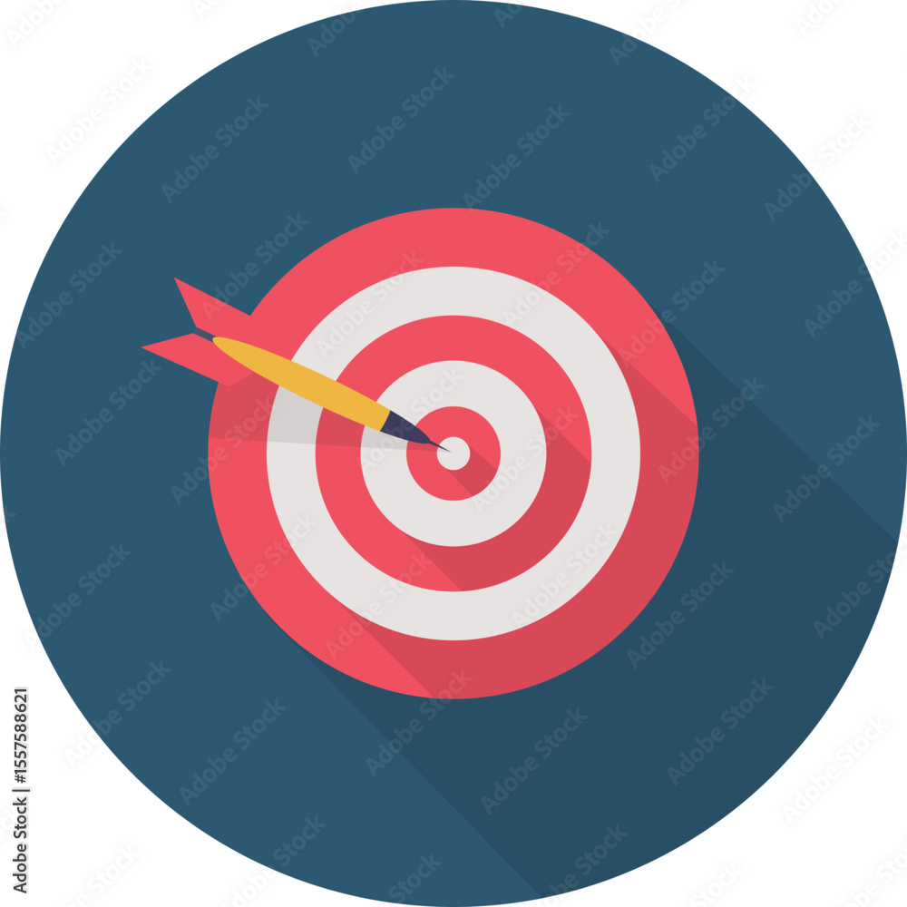 Illustration of a target with red and white concentric circles and a yellow arrow hitting center Illustration of a target with red and white concentric circles and a yellow arrow hitting center