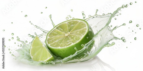 Fresh green lime citrus splash fruit juice