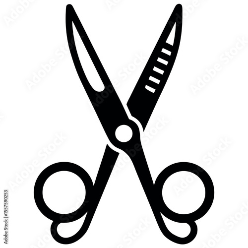 Stylized hair scissors icon with beautiful decorative elements