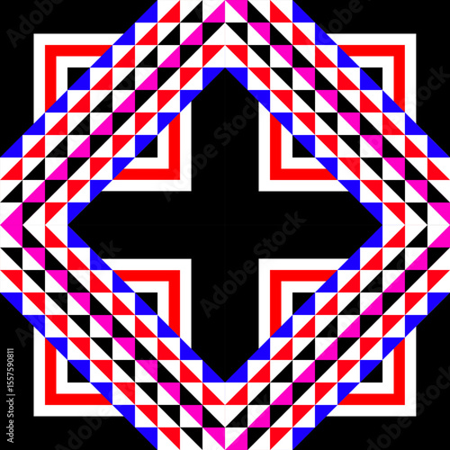 Red heart-shaped cross design inspired by British flag colors and modern vector style