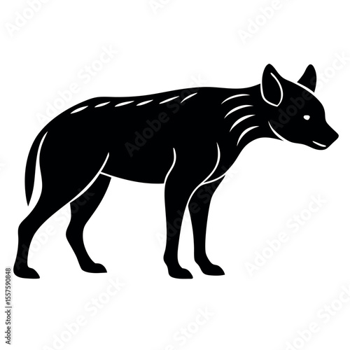 Black silhouette of a hyena stalking its prey in a dynamic pose